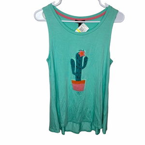 NWT Cupio Teal Cactus Tank Top Size Medium